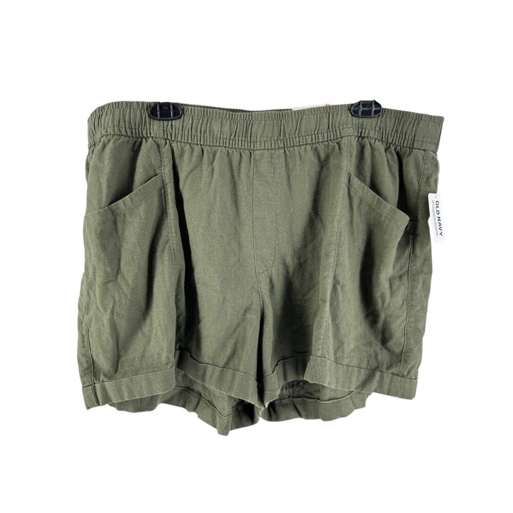 Old Navy Women's Olive‎ Green Linen Blend Casual Pull-On Shorts Size XL NEW